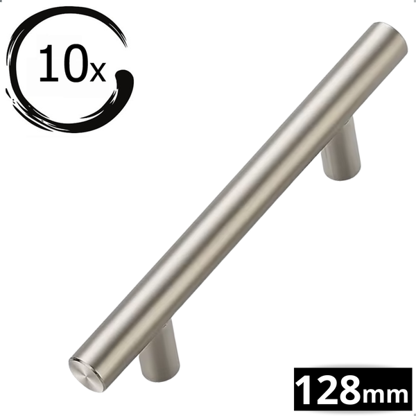 Zehn Möbelgriffe aus Edelstahl, 128 mm