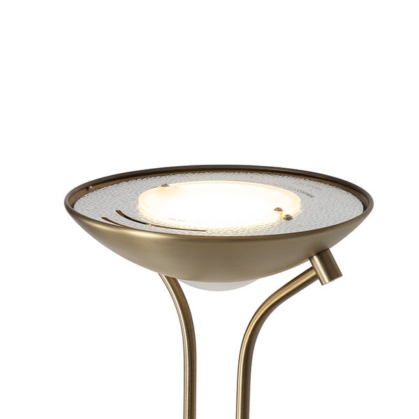 Nahaufnahme einer Stehlampe mit Glasschirm und LED-Leuchte