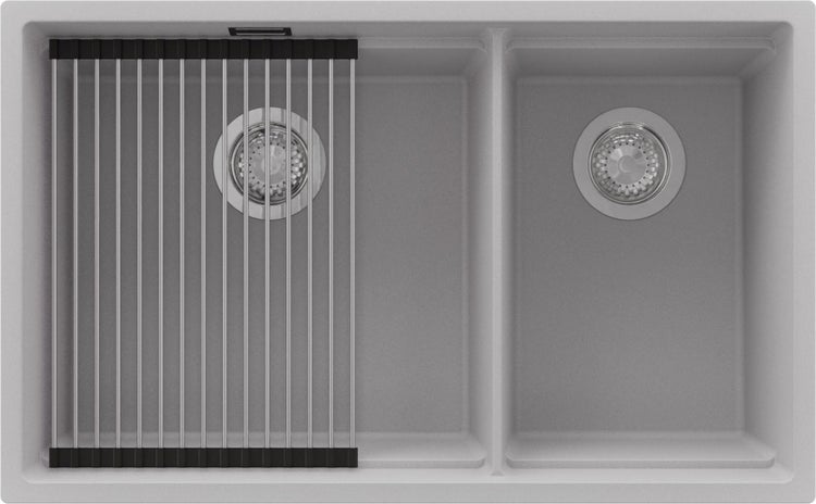 Spüle mit zwei Becken und Abtropfgestell