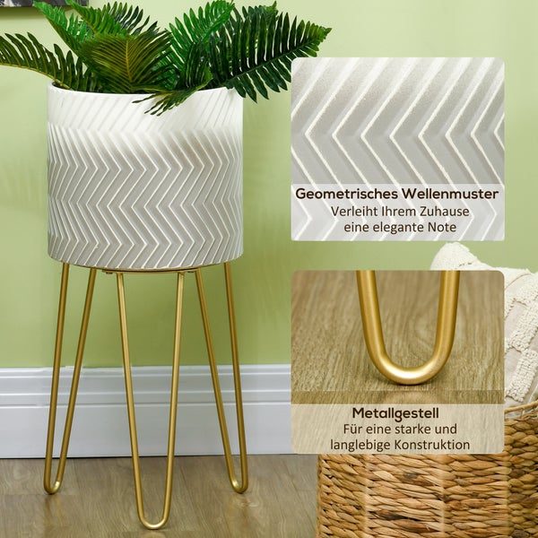 Dekorativer Blumentopf mit geometrischem Muster und goldenem Metallgestell