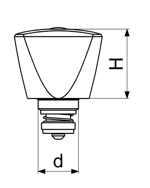 Technische Zeichnung eines Möbelknopfs mit den Maßangaben Höhe und Durchmesser.
