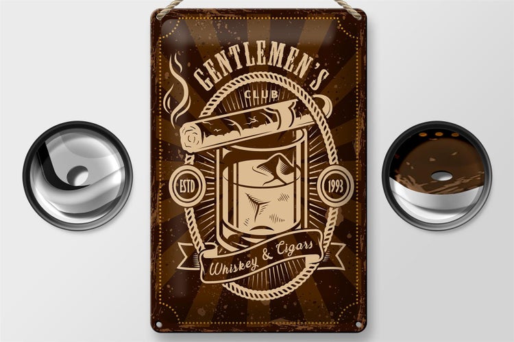 Blechschild Spruch Gentlemen`s Club Whiskey & Cigars 20x30cm