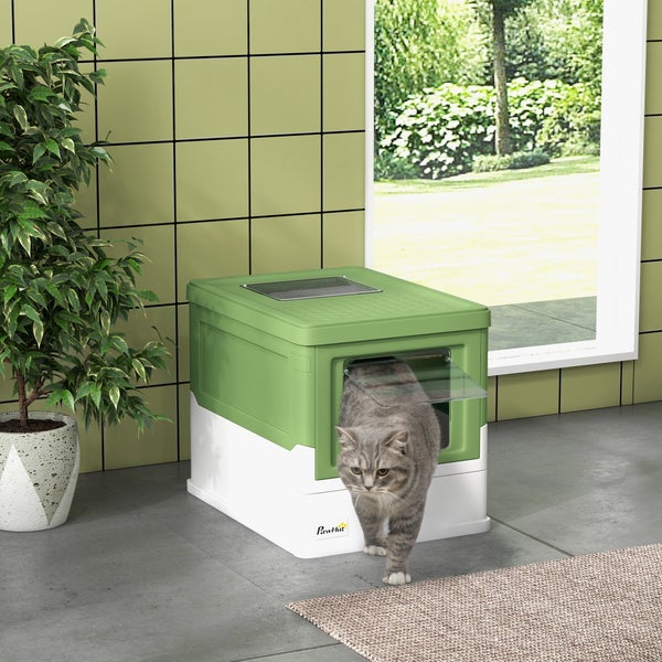 PawHut Katzentoilett, 47,5L x 35,5B x 36,7H cm, Kunststoff, Weiß+Grün