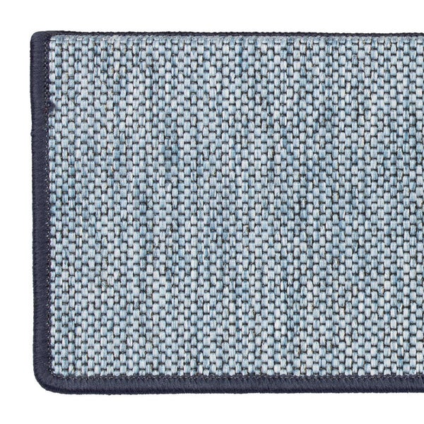 FLOORDIREKT Stufenmatte Sabang - Sisaloptik - Gekettelter Rand & Selbstklebend - Blau - 23,5 x 65 cm - Rechteckig