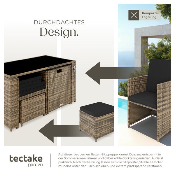 Rattan Sitzgruppe tectake Palermo inklusive Flaschenöffner, zusammenschiebbar für 2 bis 4 Personen natur