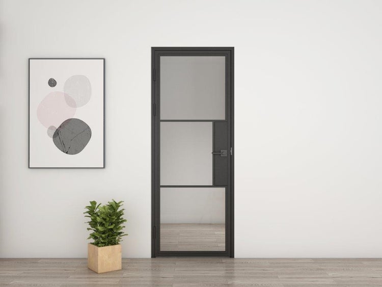 Glastür Komplettset mit Beschlag Loftstil 834x1972mm DIN Links  - Türklinke Drehtür