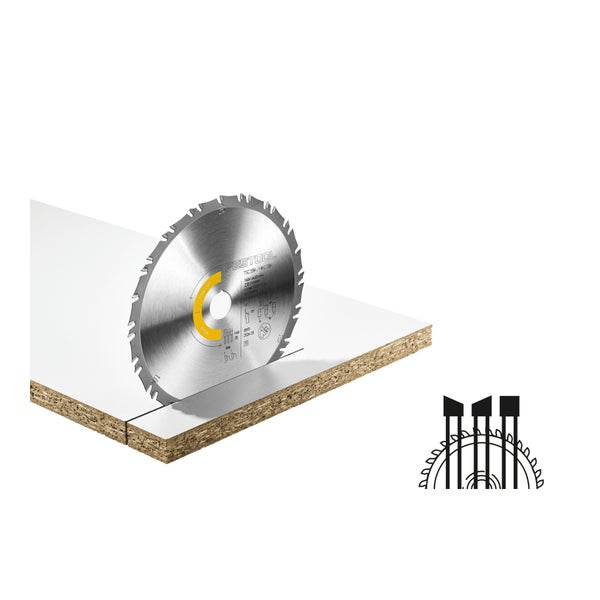 Festool Sägeblatt im Einsatz auf einer Holzplatte