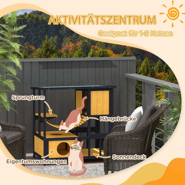 Katzenaktivitätszentrum mit Kletterturm, Hängebrücke und Sonnenliege für ein bis zwei Katzen