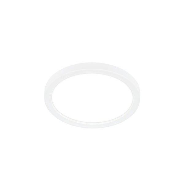 Flache LED-Deckenleuchte in runder Form, Farbe Weiß.