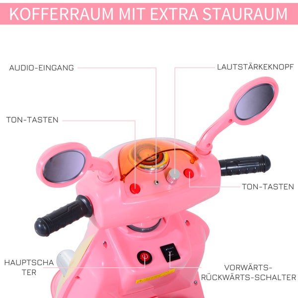 HOMCOM Elektro Kindermotorrad, Dreirad, 6V, 108x51x75cm, Metall+PP, Rosa+Gelb
