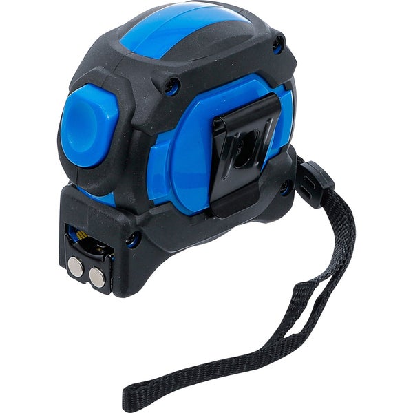 Rollbandmaß mit schwarzem Gehäuse und gelbem Band