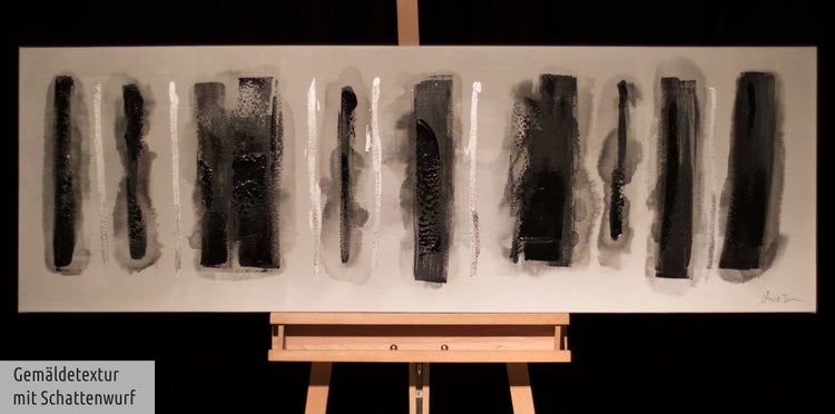 Handgemaltes Gemälde Acrylfarbe 150x50cm Schwarz-Weiß