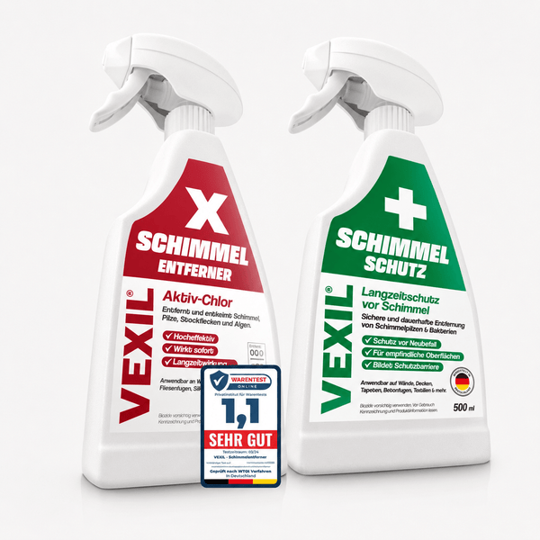 VEXIL Schimmelentferner und Schimmelschutz Spray 500 Milliliter Set mit sehr gutem Testergebnis zur effektiven Schimmelbekämpfung.