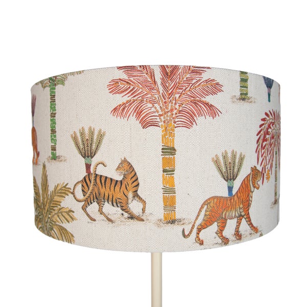 Runder Lampenschirm aus Stoff mit Dschungel Motiv und Tigern