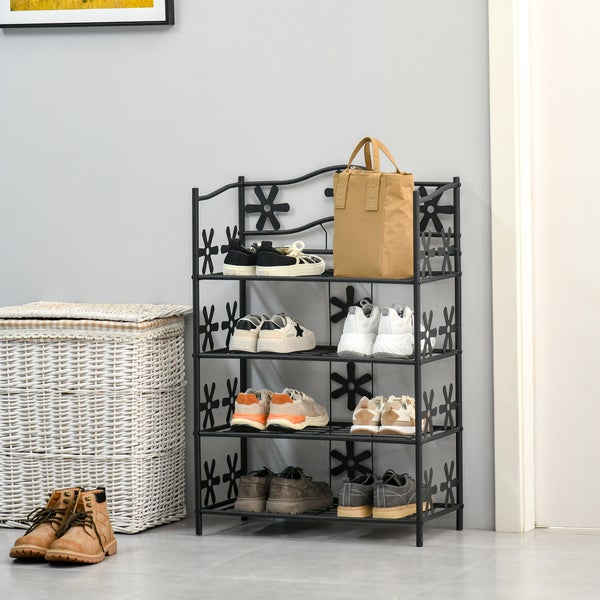 HOMCOM Pflanzenregal Schuhregal Blumenregal Pflanzentreppe Standregal Ständer 4 Etagen Metall Schwarz 59,5 x 30 x 92 cm