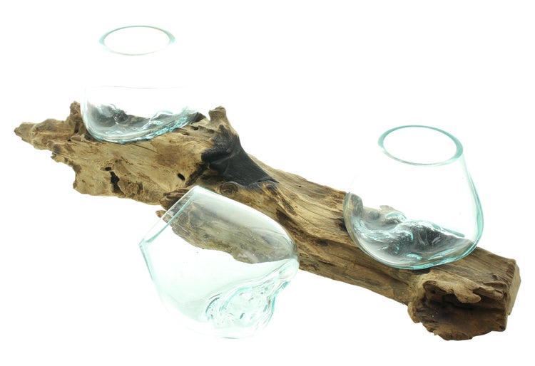 FRANK FLECHTWAREN|Windlichtboard Wurzelholz, 56 x 16 x 17 cm, HOLZ, GLAS