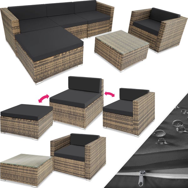 Rattan Lounge tectake Milano für 4 bis 5 Personen mit Sicherheitsglasplatte