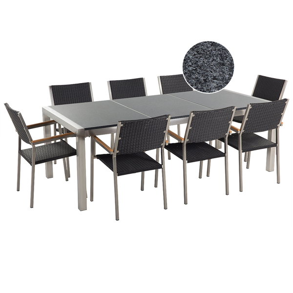 Gartenmöbel Set 8-Sitzer GROSSETO Dreifachplatte Granit Polierter Grau / Schwarz