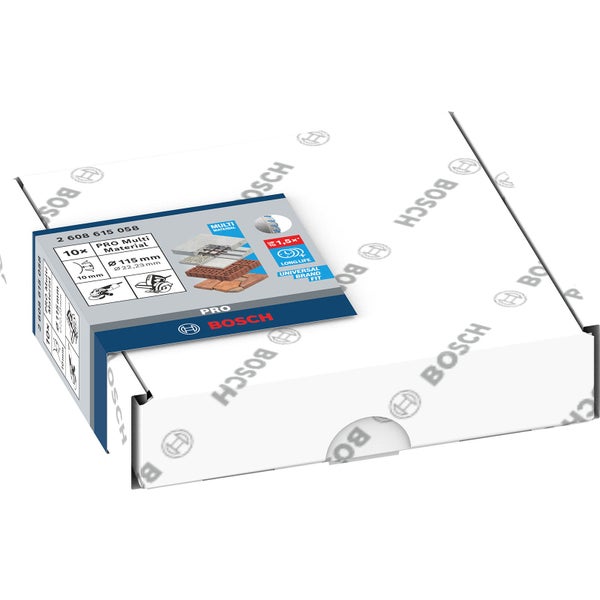 Bosch Logo. Packung mit zehn Pro Multi Material Trennscheiben, Durchmesser 115 Millimeter.