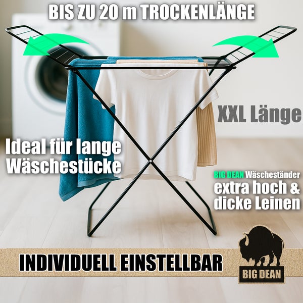 Zusammenklappbarer Wäscheständer mit Wäsche im Innenbereich