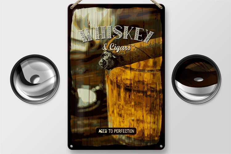 Blechschild Spruch Whiskey & Cigars aced to perfection 20x30cm