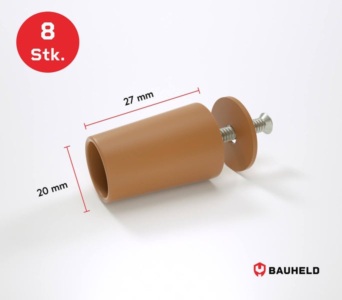 Acht Stück Möbelgleiter mit Schraube, 27 mm Länge, 20 mm Durchmesser