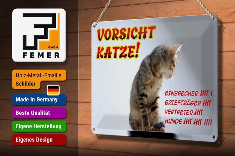 Blechschild Spruch 30x20cm Vorsicht Katze Strichliste