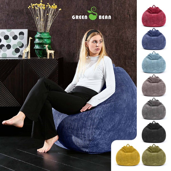 Green Bean Indoor Sitzsack 90x110cm EPS-Perlen Füllung & Cordstoff Kuschelig Weich Waschbar - Drinnen Bodenkissen Liegekissen Sitzkissen Sitzhocker Relax-Sessel Kinder Erwachsene Stoff Dunkelblau