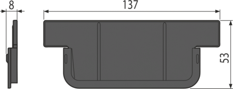 Technische Zeichnung eines Bauteils mit den Maßen: Breite 137 Millimeter, Höhe 53 Millimeter und Tiefe 8 Millimeter.