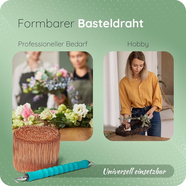 Formbarer Basteldraht für professionelle Floristik und Hobby-Bastelarbeiten inklusive Drillapparat.