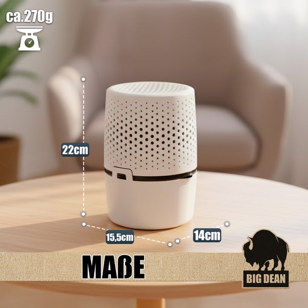 Luftentfeuchter mit den Maßen 22 x 15,5 x 14 Zentimeter