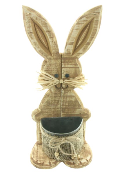 FRANK FLECHTWAREN | Hase Pflanztöpfchen, HOLZ, METALL, JUTE, BAST, 18 x 11 x 39