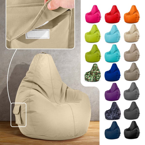 Green Bean Sitzsack mit Rückenlehne 80x70x90cm - Gaming Chair mit 230L Füllung Kuschelig Weich Waschbar - Bean Bag Bodenkissen Lounge Chair Sitzhocker Relax-Sessel Gamer Gamingstuhl Beige