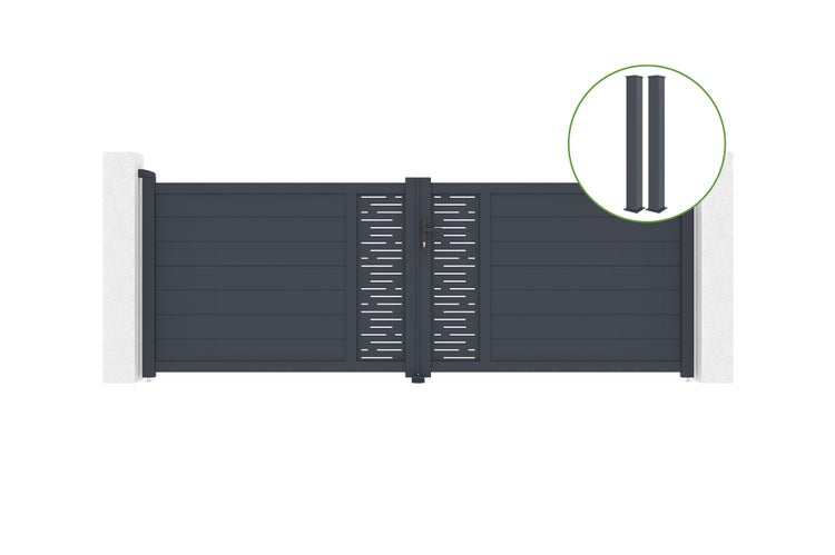 Drehtor 3,5m ARLBERG H.120cm Aluminium + 2 EIFEL-Pfosten 15x15cm H.166cm GRAU