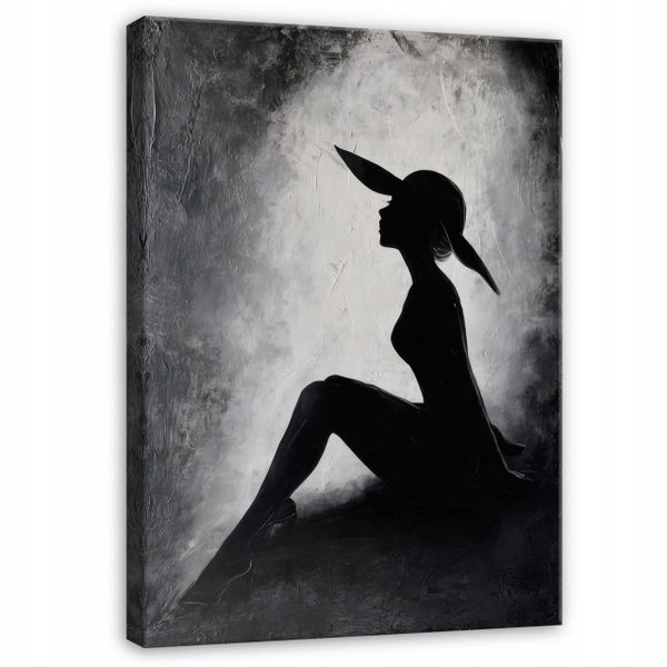 Gemälde mit Silhouette einer sitzenden Frau mit Hut