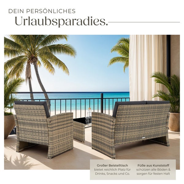Rattan Lounge tectake Jesolo mit Sicherheitsglasplatte für 4 Personen natur/dunkelgrau