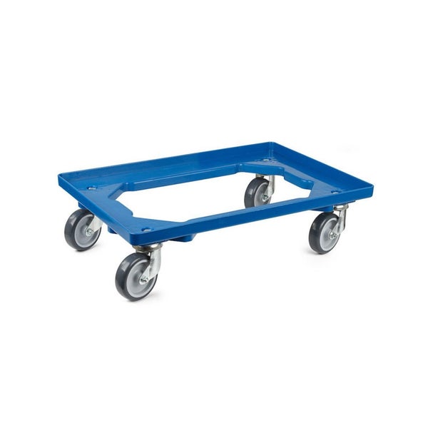 PROREGAL SparSet 10x Transportroller für Euroboxen 60 x 40 cm mit Gummiräder Blau Offenes Deck 2 Lenkrollen und 2 Bockrollen Traglast 300 kg