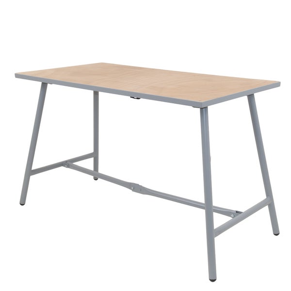 Klapptisch mit Holzplatte und grauem Metallgestell, Projekttisch für Werkstatt oder Hobby.