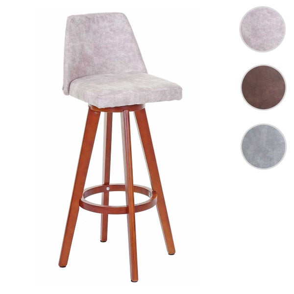 Drehbarer Barhocker mit Textilbezug und Holzgestell