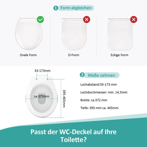 EMKE Toilettendeckel Oval mit Soft-Close-Funktion, WC-Sitze, Weiß, O Form, Schnellmontage, mit blauer Bedienleiste und Sitztragegriff, Tragfähigkeit max. 150kg, 447x363x51mm, für Bad