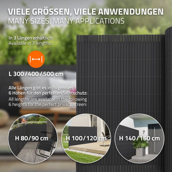ECD Germany PVC Sichtschutzmatte 80 x 800 cm (2x 4m), Anthrazit, Sichtschutzzaun 3-Gewicht-Verstärkung, UV-beständig, Windschutz Balkonverkleidung Zaunblende, Sichtschutz für Garten, Balkon & Terrasse