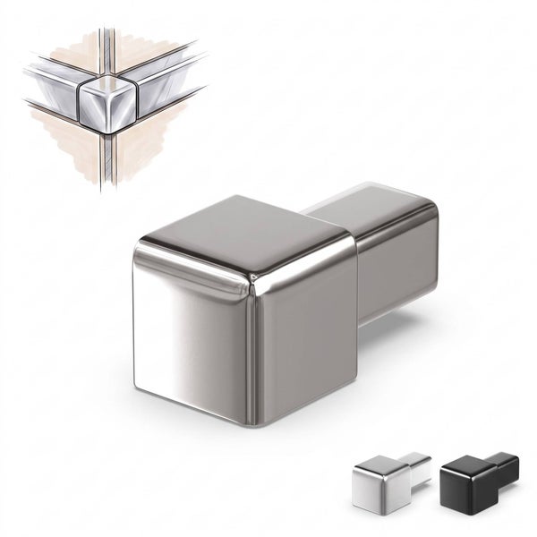 Metall Eckverbinder für Fliesenprofile, quadratisches Design, zur ästhetischen Gestaltung von Außenecken.