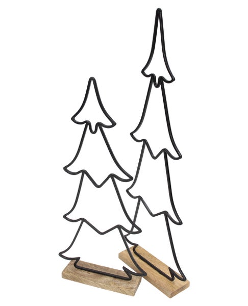 Deko Tannenbäume aus Draht auf Holzsockel als Weihnachtsdekoration