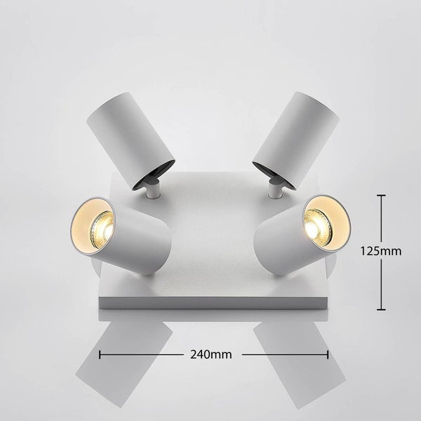 Deckenleuchte mit vier Strahlern und den Maßen 240 mal 125 Millimeter