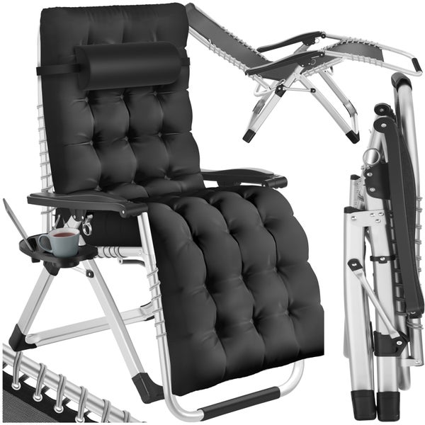 Sonnenliege tectake Cloud 84 x 168 x 82,5 cm, mit Ablagetisch klappbar schwarz