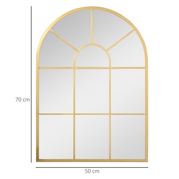 HOMCOM Wandspiegel Fensterspiegel 70 x 50cm Flurspiegel mit Metallrahmen Hängespiegel Dekospiegel Ganzkörperspiegel für Wohnzimmer Schlafzimmer Gold