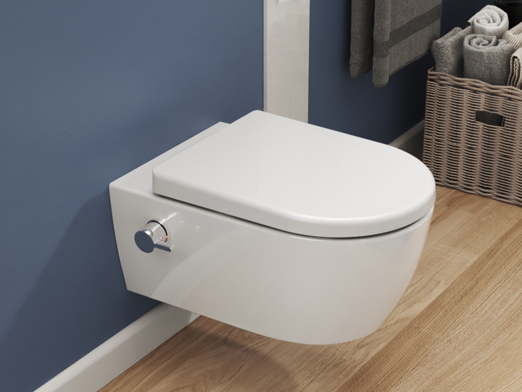 Dusch-WC spülrandlos Hänge WC Taharet Toilette inkl. Warm-Kalt-Mischer & WC-Sitz mit Absenkautomatik + abnehmbar Keramik inkl. Nanoversiegelung
