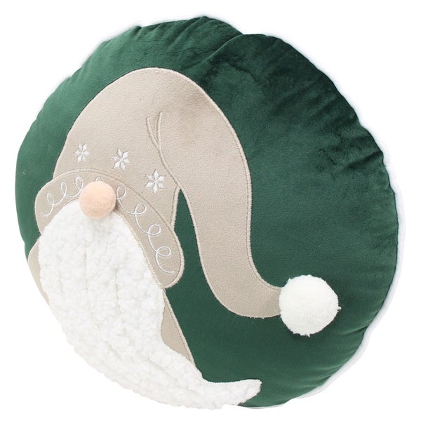 Rundes Dekokissen mit Wichtel Motiv aus weichem Samtstoff für die weihnachtliche Dekoration