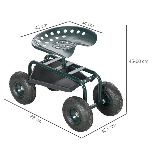 Outsunny Rollsitz Werkstattwagen mit Ablage Korb fahrbar Rollwagen drehbar Arbeitssitz Gartenrollsitz Richtung für kleine Gartengeräte Stahl Grün