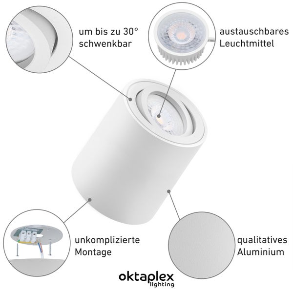 Aufbaustrahler Lile M Weiß 4000K 3 Stück inkl LED Modul 4 8W 230V 380 Lumen Aluminium Schwenkbar Aufputz Leuchte